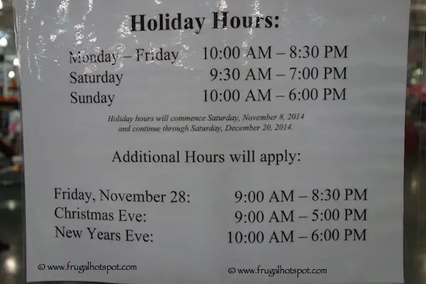 Costco Holiday Shopping Hours 2014 Frugal Hotspot