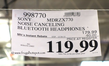 Sony Wireless Noise Canceling Headphones Model #MDRZX770 Costco Price