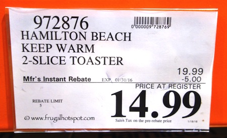 Hamilton Beach Keep Warm 2-Slot Toaster Costco Price