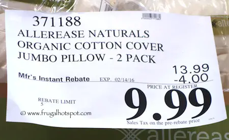 AllereaseOrgPillowsAllerease Naturals Organic Cotton Cover Jumbo Pillow 2-Pack Costco Price