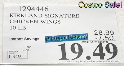 Kirkland Signature Frozen Chicken Wings 10 lb Bag | Costco Sale Price