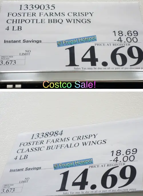 Foster Farms Crispy Chicken Wings | Costco Sale Price | Item 1339035 and Item 1338984