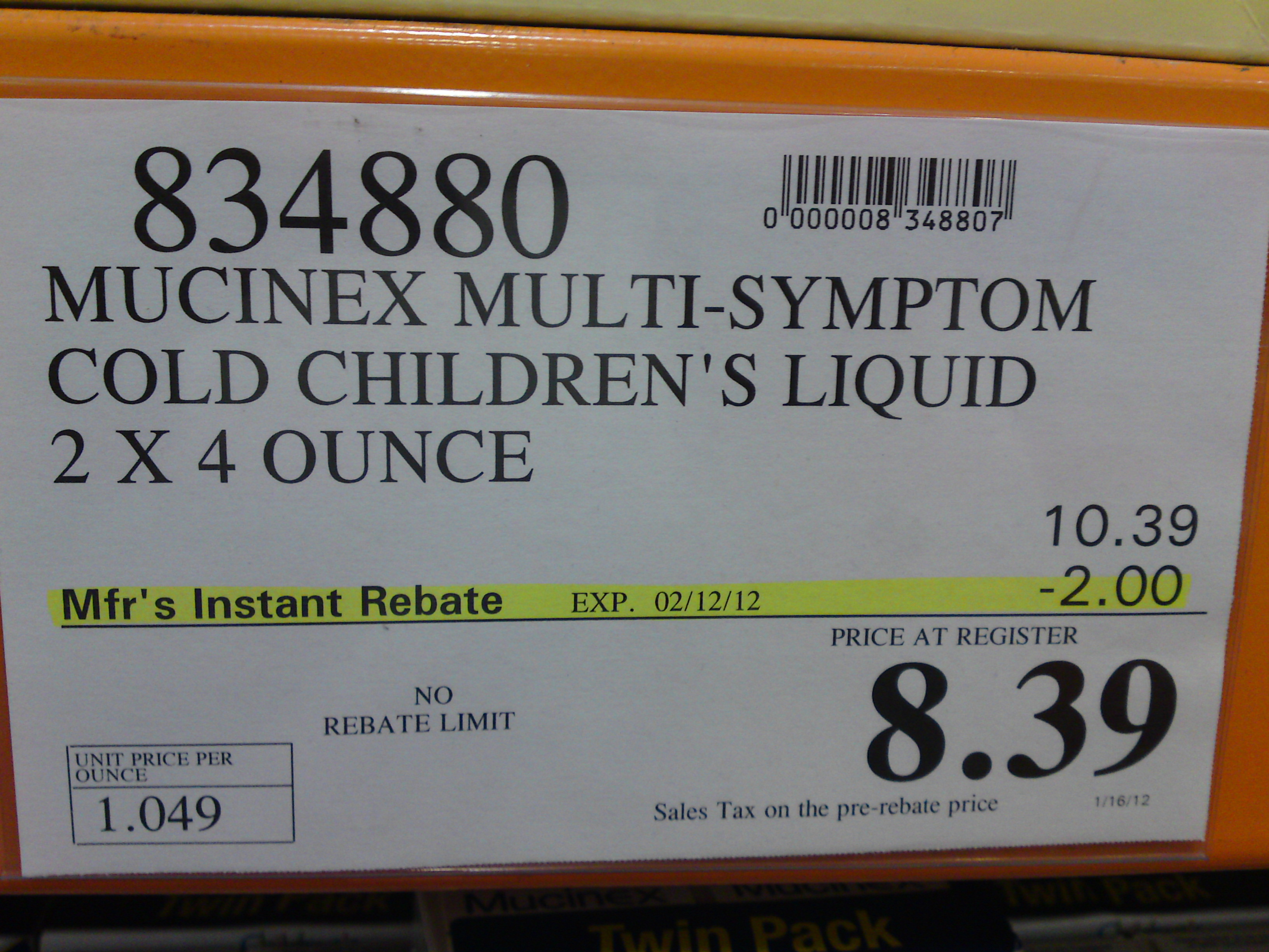 Children’s Mucinex MultiSymptom Cold Price at Costco Frugal Hotspot