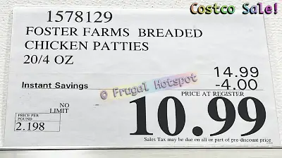 Foster Farms Breaded Chicken Breast Patties 20 Count | Costco Sale Price