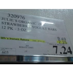 Costco Price Julie's Organic Lowfat Strawberry Frozen Yogurt Bars 12 Count