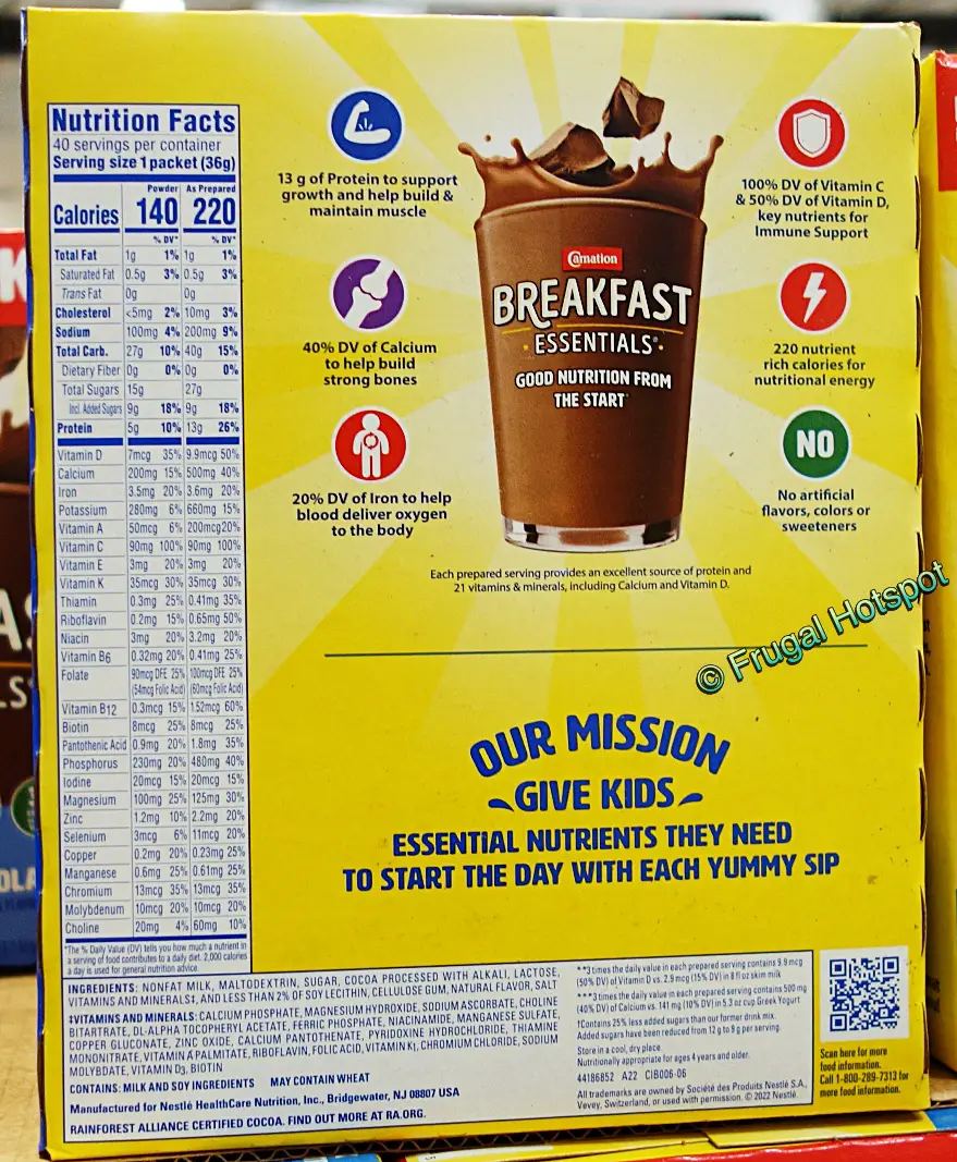 Carnation Breakfast Essentials Milk Chocolate | Nutrition Facts | Ingredients | Costco