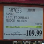 Sanyo 3.7 Cu Ft Compact Fridge SR-3720M Costco Price