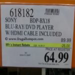 Sony BDP-BX18 Blu-ray/DVD Player Plus HDMI Cable Costco PRice