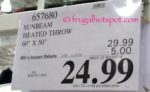 Costco Sale Price: Sunbeam 50" x 60" Velvet Plush Heated Throw