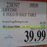 Lifetime 6' Fold in Half Table Costco Price