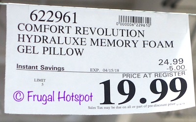 Memory Foam & Hydraluxe Cooling Bed Pillow by Comfort Revolution  Costco Sale PRice