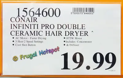Conair Infiniti Pro Double Ceramic Hair Dryer | Costco price