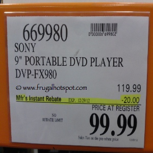 Sony 9" Portable DVD DVP-FX980 Costco Price