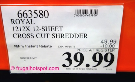 Costco Sale: Royal 12-Sheet Crosscut Shredder $39.99 | Frugal Hotspot