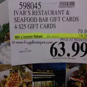 Ivars Kidd Valley Gift Cards | Costco Sale PRice