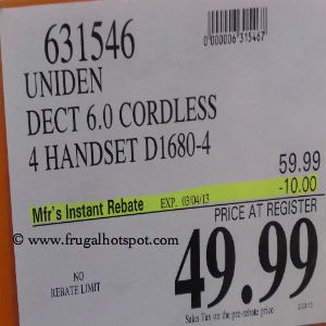 Uniden DECT 6.0 D1680-4 Phone Answering Machine | Costco Price