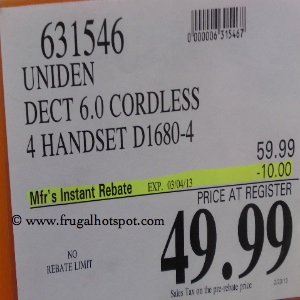 Uniden DECT 6.0 D1680-4 Phone Answering Machine | Costco Price