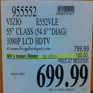 Vizio 55 Inch LCD HDTV | Costco Sale Price