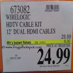 Wirelogic HDTV Cable Kit 12' Dual HDMI Cables | Costco Sale Price