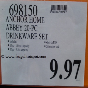 AnchorHome Collections 20 Piece Abbey Drinkware Set Costco Price