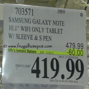 Samsung Galaxy Note 10.1" WiFi Only Tablet with sleeve Costco Price