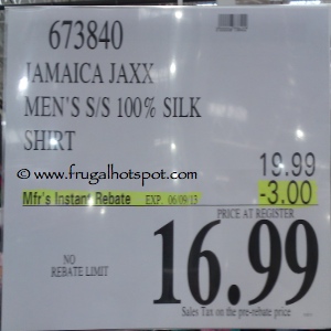 Jamaica Jaxx Short Sleeve 100% Silk Shirt Costco Price