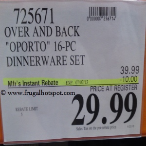 Over And Back Oporto 16 Piece Dinnerware Set Costco Price