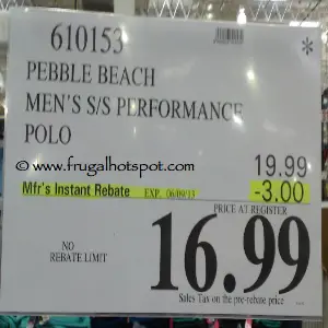 Pebble Beach Men's Short Sleeve Performance Polo Shirt Costco Price