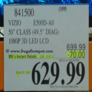Vizio 50" Class Smart 3D LED LCD HDTV Costco Price