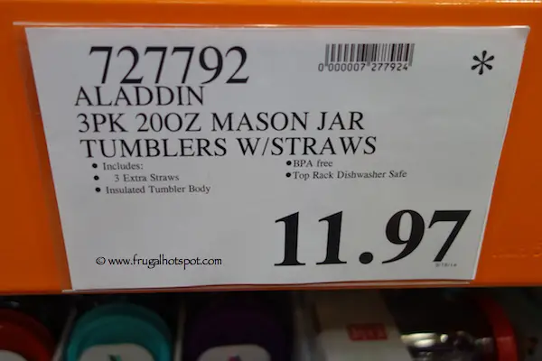 Aladdin 3-Pack 20 Ounce Mason Jar Tumblers With Straws Costco Price
