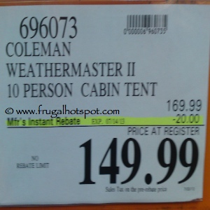 Coleman WeatherMaster II 10 Person Tent Costco Price