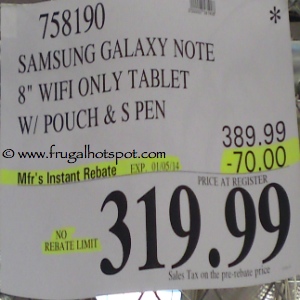 Samsung Galaxy Note 8" WiFi Only Tablet with Pouch & S Pen Costco Price