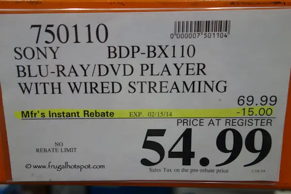 Sony BDP-BX110 Blu-Ray DVD Player Costco Sale Price