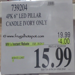 Flameless LED 4 Piece 6" Pillar Candle Set Costco Price