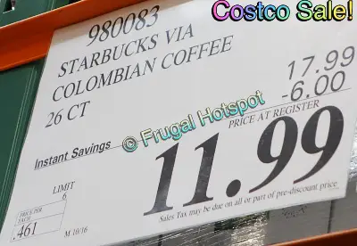 Starbucks Via Instant Colombia Coffee | Costco Sale Price