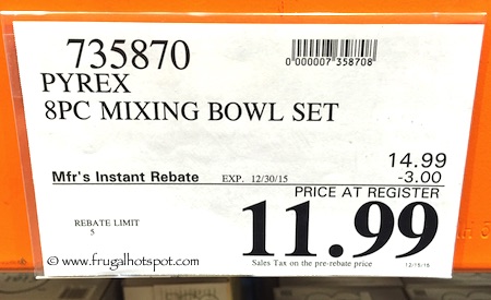 Pyrex 8 Piece Glass Mixing Bowl Set Costco Price