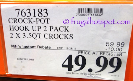 Crock-Pot Hook Up/ Two 3.5 Quart Hook Up Units Costco Price | Frugal Hotspot