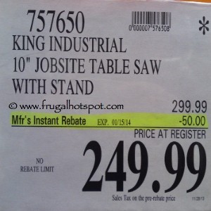 King Industrial 10" Jobsite Table Saw with Stand Costco Price