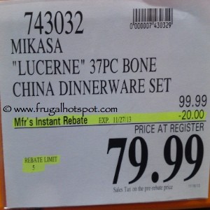 Mikasa Lucerne White Bone China 37 Piece Set, Service for 6 Costco Price