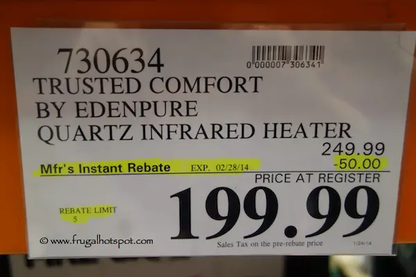 Trusted Comfort by EdenPure Quartz Infrared Heater Costco Price