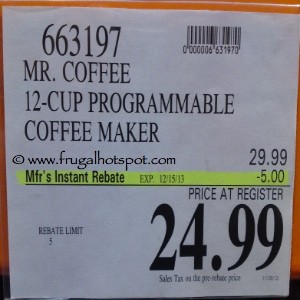 Mr. Coffee 12 Cup Programmable Coffee Maker Costco Price