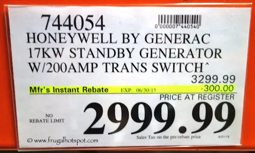 Honeywell by Generac 17KW Standby Generator with 200 AMP Trans Switch Costco Price