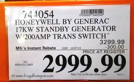 Honeywell by Generac 17KW Standby Generator Costco Price