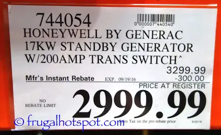 Honeywell by Generac 17KW Standby Generator Costco Price | Frugal Hotspot