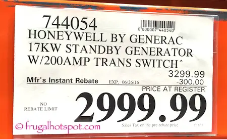 Honeywell by Generac 17KW Standby Generator Costco Price | Frugal Hotspot