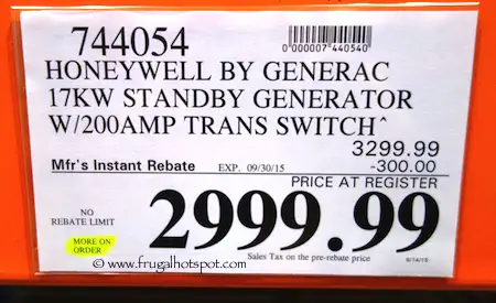 Honeywell by Generac 17KW Standby Generator Costco Price