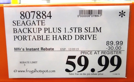 Seagate Slim Backup Plus 1.5TB Portable Hard Drive Costco Price