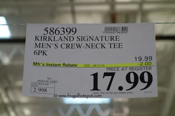 Kirkland Signature White Crew Neck T-Shirt Costco Price