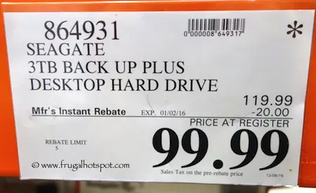 Seagate 3TB Backup Plus Desktop Hard Drive Costco Price