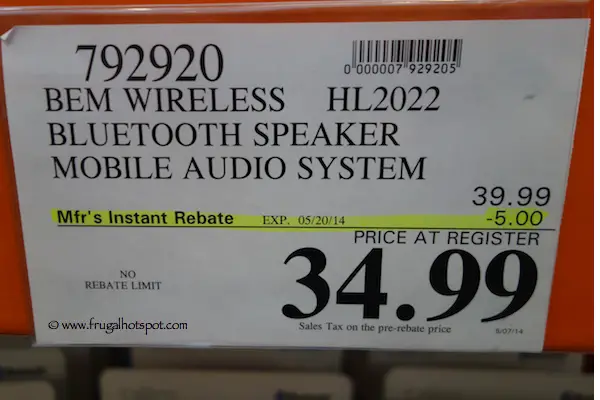 Bem Wireless HL2022 Portable Bluetooth Mobile Speaker Costco Price